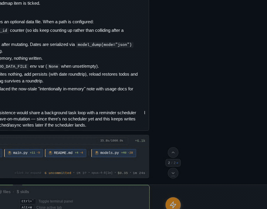 Editing a list item in place in the rendered markdown preview, then toggling a task checkbox